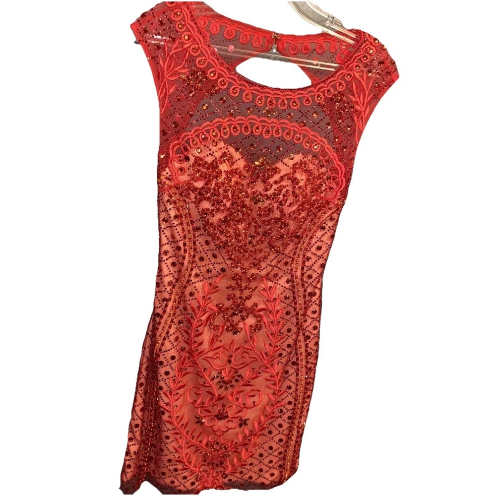 Val Stefani Red Beaded‎ Formal Gown Dress  Size 4, Prom Dance Fashion